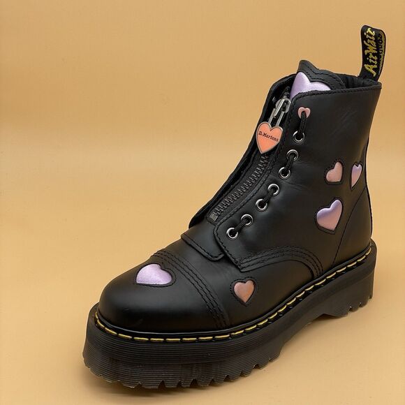 Dr. Martens Shoes - Dr. Martens Sinclair Heart Leather Satin Lux Platform Boots Women’s US 8 Black